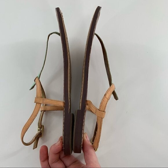 Sam Endelman Gigi sandals size 6 37 tan green snakeskin print leather t-strap - Picture 6 of 14